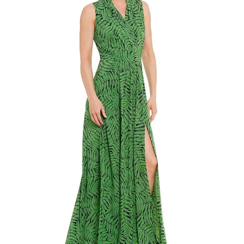 MICHAEL Michael Kors Royal Fern Print Faux Wrap Side Slit Maxi Dress XS